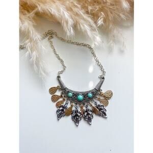 3/$20 ⭐️ Fall Leaf Bib Necklace Teal Stone Aztec Western Bohemian Boho Festival